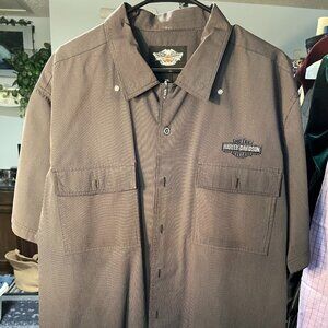 Harley-Davidson Brown Pinstripe Embroidered Short-Sleeve Button-Up Shirt SZ 2XL